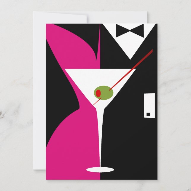 Invitation Cocktail Martini Classe Fuschia et Noir (Devant)