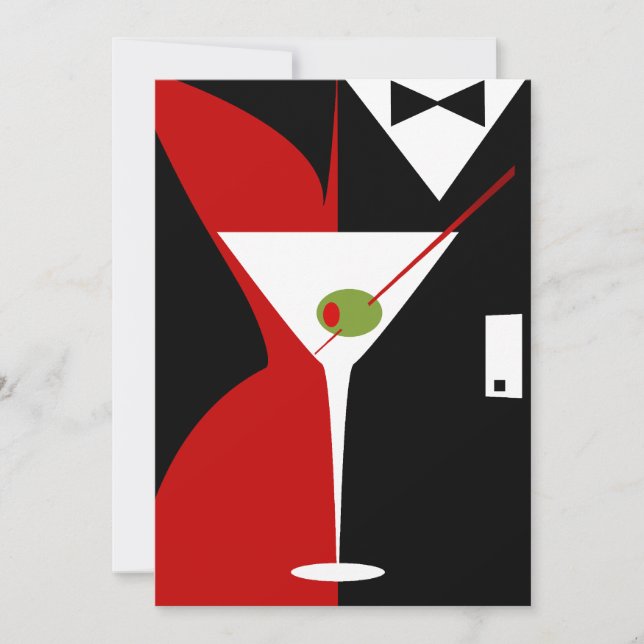 Invitation Cocktail Martini Classieux Rouge et Noir (Devant)