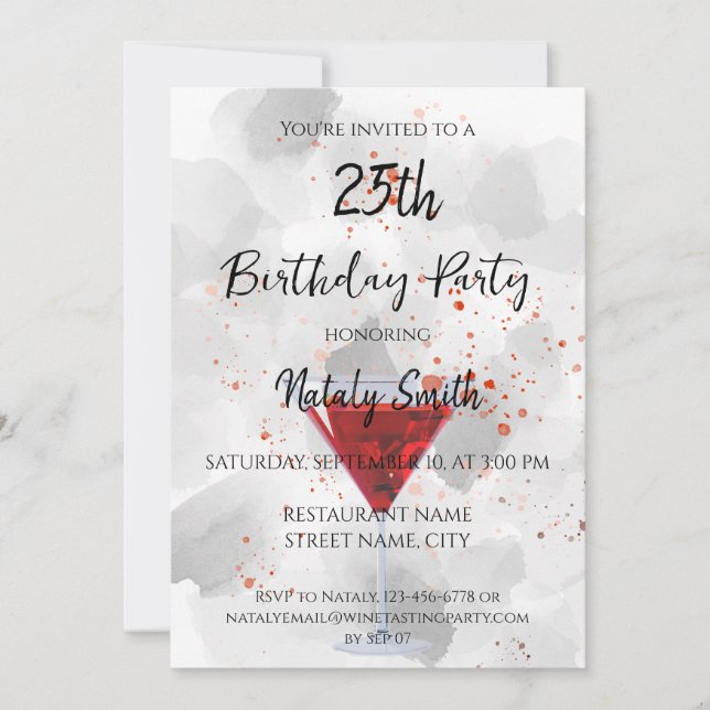 Invitation Cocktail martini rouge sur fond blanc (Devant)
