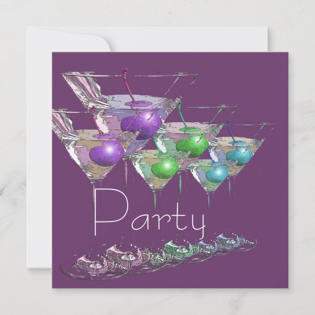 Invitation Cocktail martini verres violet éclat fête (Devant)