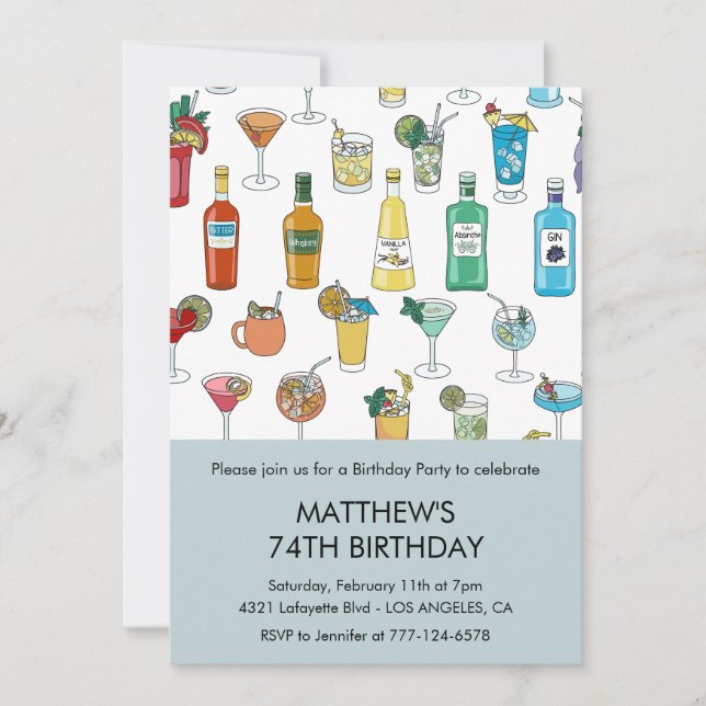 Invitation Cocktail moderne Boissons Contemporain 74e anniver (Devant)