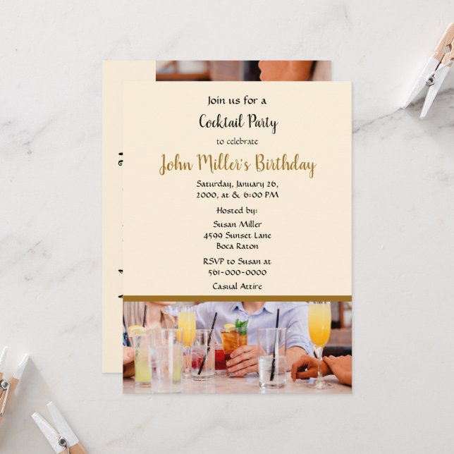 Invitation Cocktail moderne fête d'anniversaire (Devant/Arrière en situation)