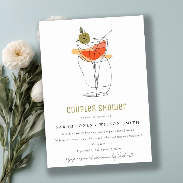 Invitation Cocktail moderne Ligne Vin Dessin Couples Douche (Créateur téléchargé)