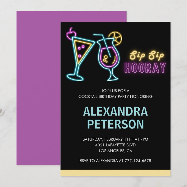 Invitation Cocktail Neon Glow 49e anniversaire (Devant / Derrière)