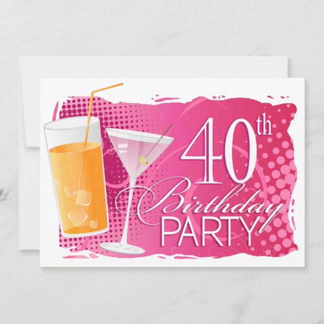Invitation Cocktail orange et rose 40e anniversaire (Devant)