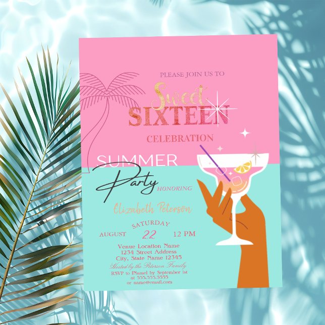 Invitation Cocktail Palm Summer Sweet 16 Party (Créateur téléchargé)