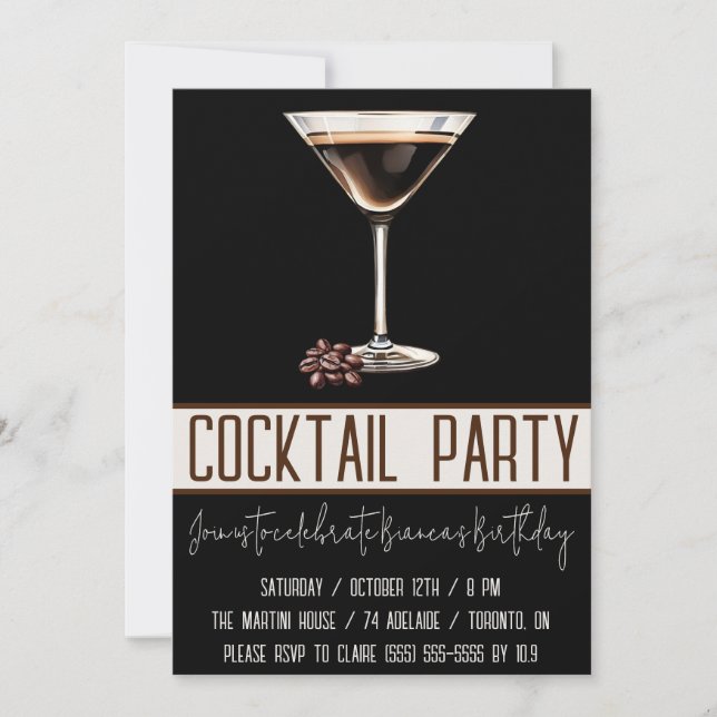 Invitation Cocktail Party, Espresso Martini, Anniversaire (Devant)