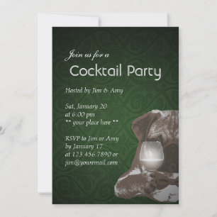 Invitation Cocktail Party Green Damask Carlin & Vin fin