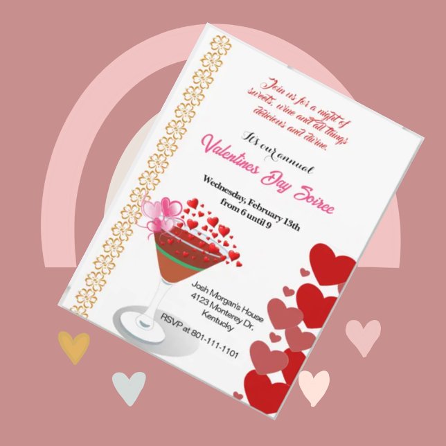Invitation Cocktail Party Love Valentine Sweeping Hearts mign (Créateur téléchargé)