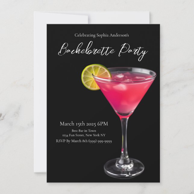 Invitation Cocktail Party-rose de Bachelorette (Devant)
