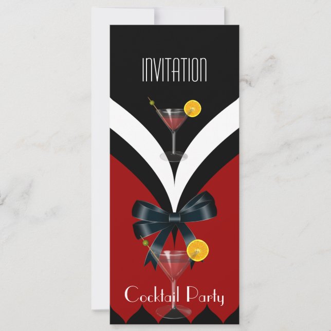 Invitation Cocktail Party Rouge Noir Blanc Cravate (Devant)