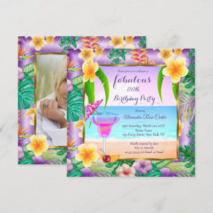Invitation Cocktail Photo de fête Fabulous Tropical Purple