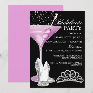 Invitation Cocktail Pink Sparkle Bachelorette