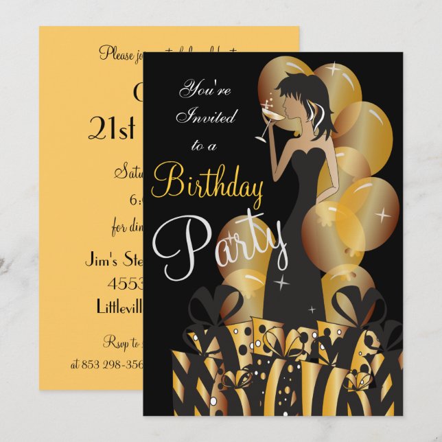 Invitation Cocktail pour une fête d'anniversaire ou une soiré (Devant / Derrière)