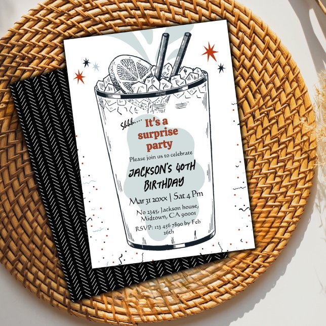 Invitation Cocktail retro boisson thème 40ème anniversaire su (Créateur téléchargé)