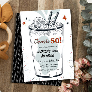 Invitation Cocktail retro boisson thème élégant 50e anniversa