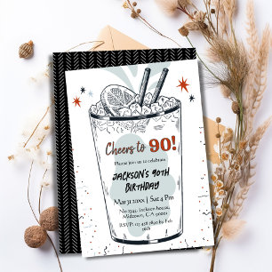 Invitation Cocktail retro boisson thème élégant 90e anniversa