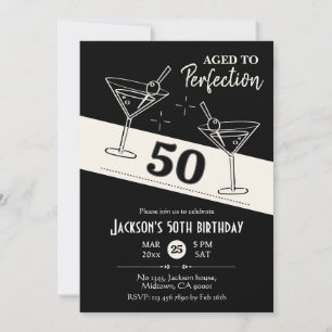 Invitation Cocktail rétro martini noir & blanc 50e anniversai