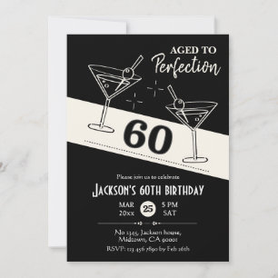 Invitation Cocktail rétro martini noir & blanc 60e anniversai