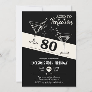 Invitation Cocktail rétro martini noir & blanc 80e anniversai