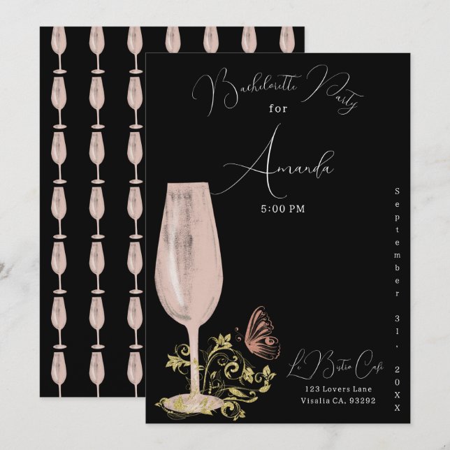 Invitation Cocktail rose Bachelorette Party (Devant / Derrière)