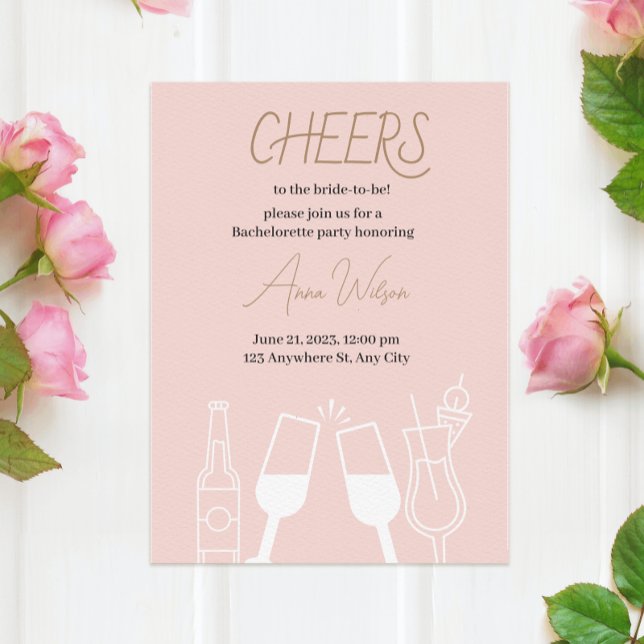 Invitation Cocktail rose Boissons Fête des mariées illustrée (Pink Cocktail Drinks Illustrated Bridal Shower Invitation
)