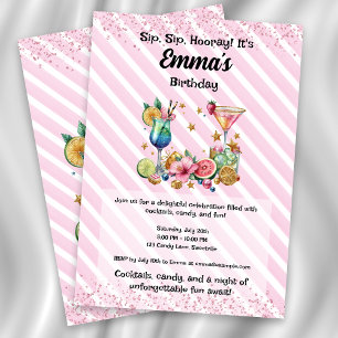 Invitation Cocktail rose Parties scintillant bonbon Anniversa