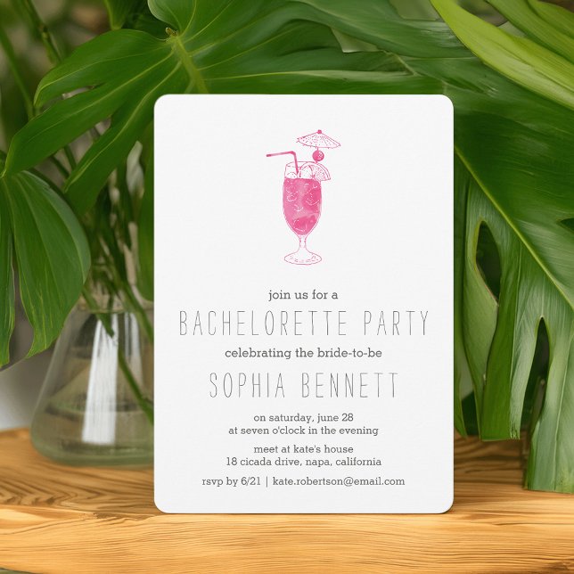 Invitation Cocktail rose tropical Bachelorette Party (Créateur téléchargé)