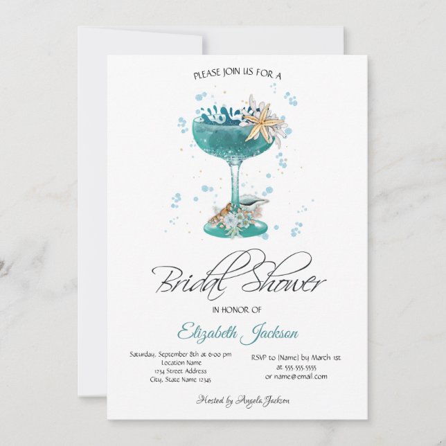 Invitation Cocktail Seashells Fête des mariées d'été (Devant)