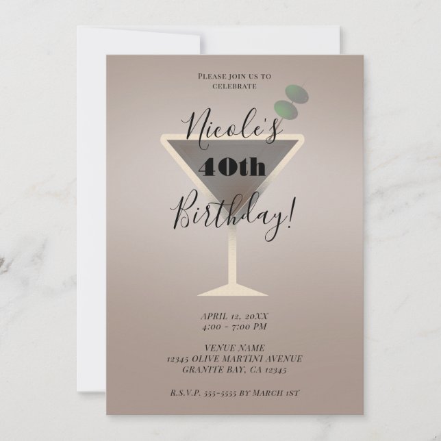 Invitation Cocktail Sleek Olive Martini Glam (Devant)