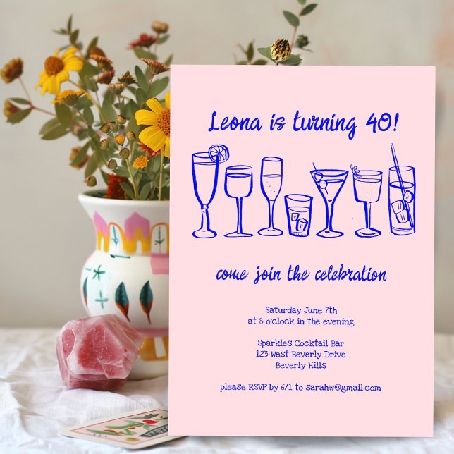Invitation Cocktail Whimsical Boissons Personnalisé Anniversa (Whimsical Cocktail Drinks Custom Birthday Party Invitation
)