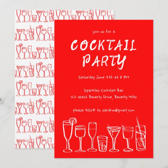 Invitation Cocktail Whimsical Boissons Personnalisé Anniversa (Devant / Derrière)