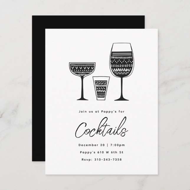 Invitation Cocktails à motifs Black and White Cocktail Party (Devant / Derrière)