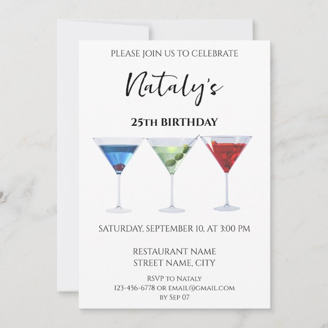 Invitation Cocktails amusants colorés (Devant)