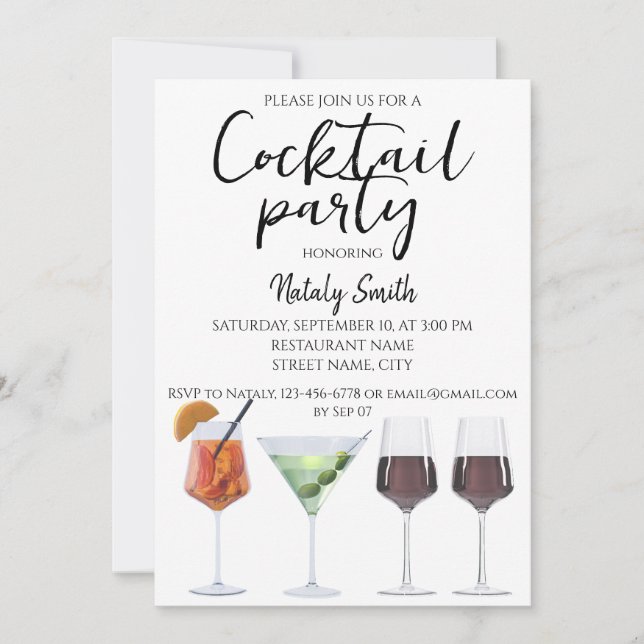Invitation Cocktails amusants colorés (Devant)