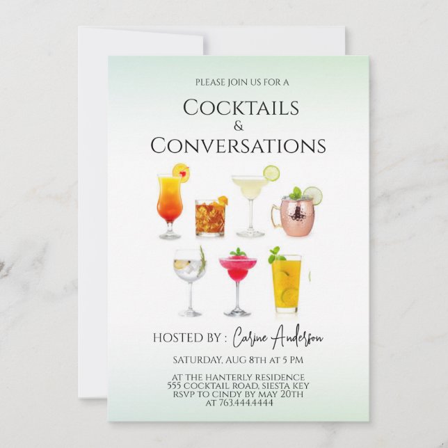 Invitation Cocktails amusants et soirée Conversation (Devant)