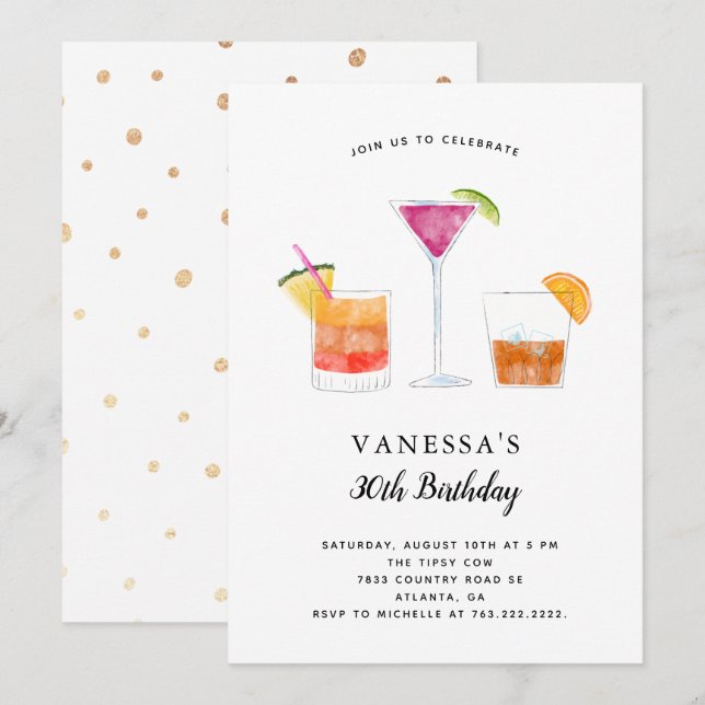 Invitation Cocktails Anniversaire Adulte (Devant / Derrière)