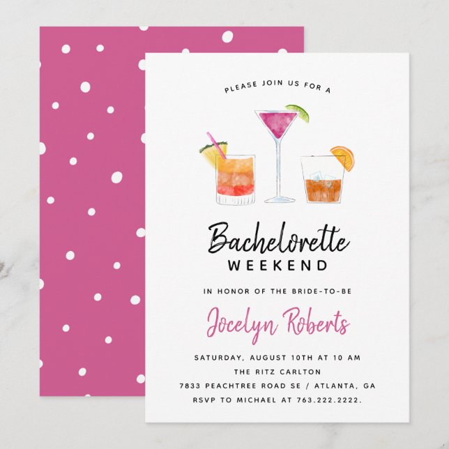 Invitation Cocktails Boissons Bachelorette Week-End Party (Devant / Derrière)