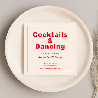 Invitation Cocktails & Boissons rouges Typographie audacieuse