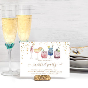 Invitation Cocktails Bubbly Gold Et Parties scintillant Cockt