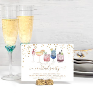 Invitation Cocktails Bubbly Gold et Parties scintillant Cockt