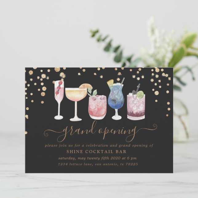 Invitation Cocktails Bubbly Gold Et Parties scintillant Grand (Debout devant)