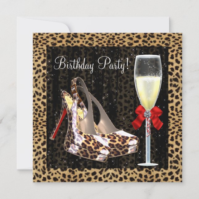 Invitation Cocktails Chaussures à talons hauts Léopard rouge  (Devant)