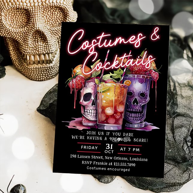 Invitation Cocktails & Costumes Skull Adulte Halloween Party (Créateur téléchargé)
