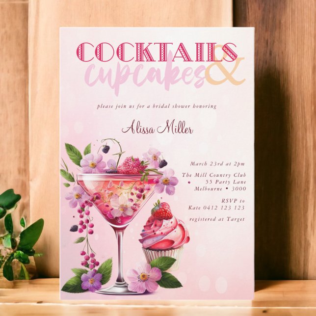Invitation Cocktails & Cupcakes Fête des mariées moderne (Créateur téléchargé)