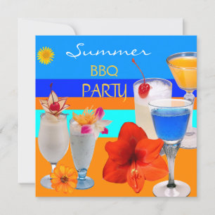 Invitation Cocktails de fête estivale BBQ Boissons Bleu Jaune