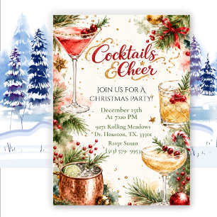 Invitation Cocktails de Noël aquarelle Fête de fin d'année