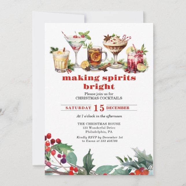 Invitation Cocktails de Noël Fête Faire des esprits brillants (Devant)