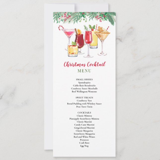 Invitation Cocktails de Noël Menu Fête de Noël (Devant)