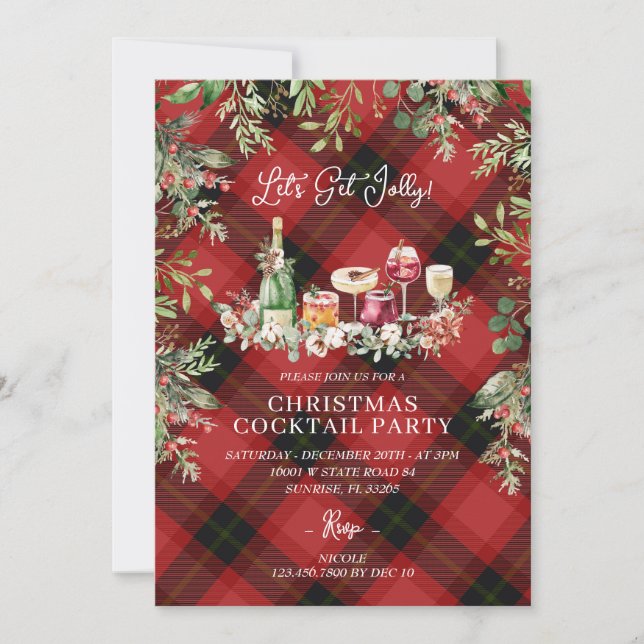 Invitation Cocktails de Noël Rouge Laissons Jolly (Devant)